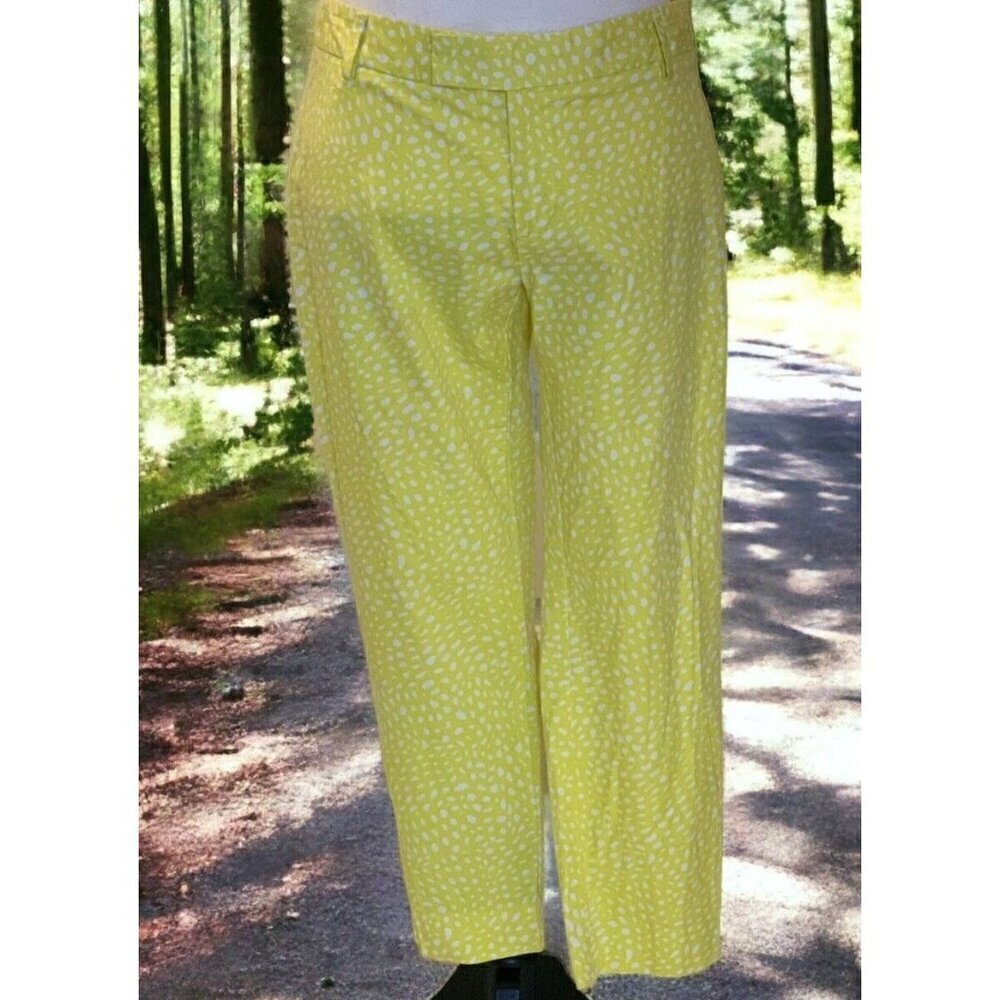 Gap Slim Cropped Womens Flat Front Pants Size 6P Yellow White Stretch Skinny Leg